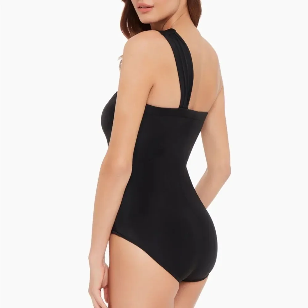 NWT Miraclesuit Magicsuit Goddess Trimming One Shoulder One Piece Black- Size 10 - Picture 2 of 9
